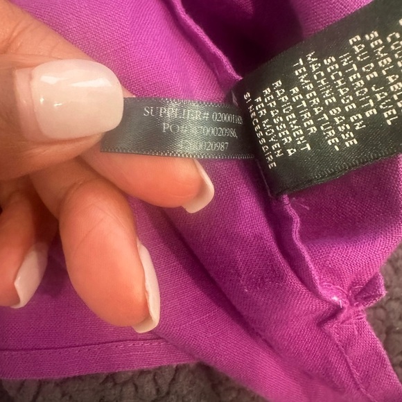 Lauren Ralph Lauren Blouse Women’s  L Purple 100% Linen Roll Tab Sleeve Tunic - Picture 2 of 8